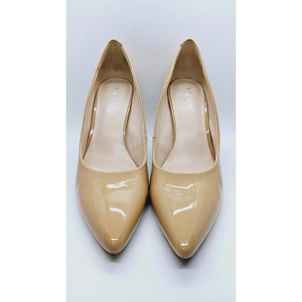 Nine West Nude Patent Leather Pumps Women’s Heels Size 9.5 Classic Shoes